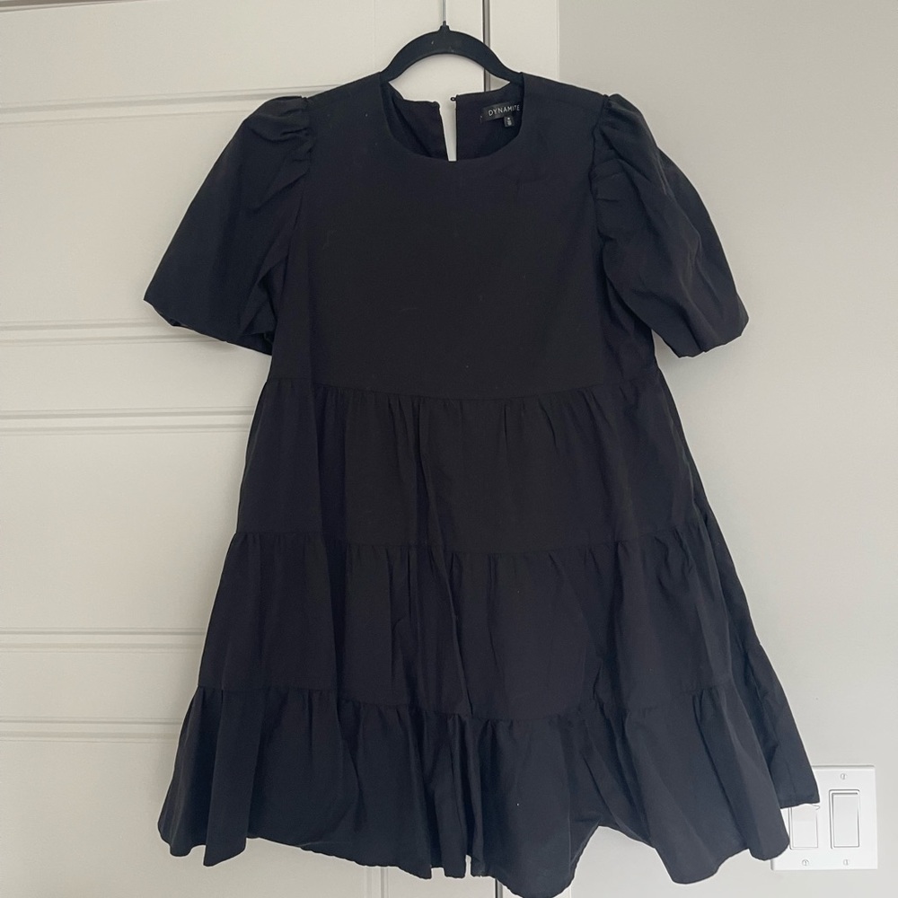 Dynamite Black A-Line Dress with Puff Sleeves